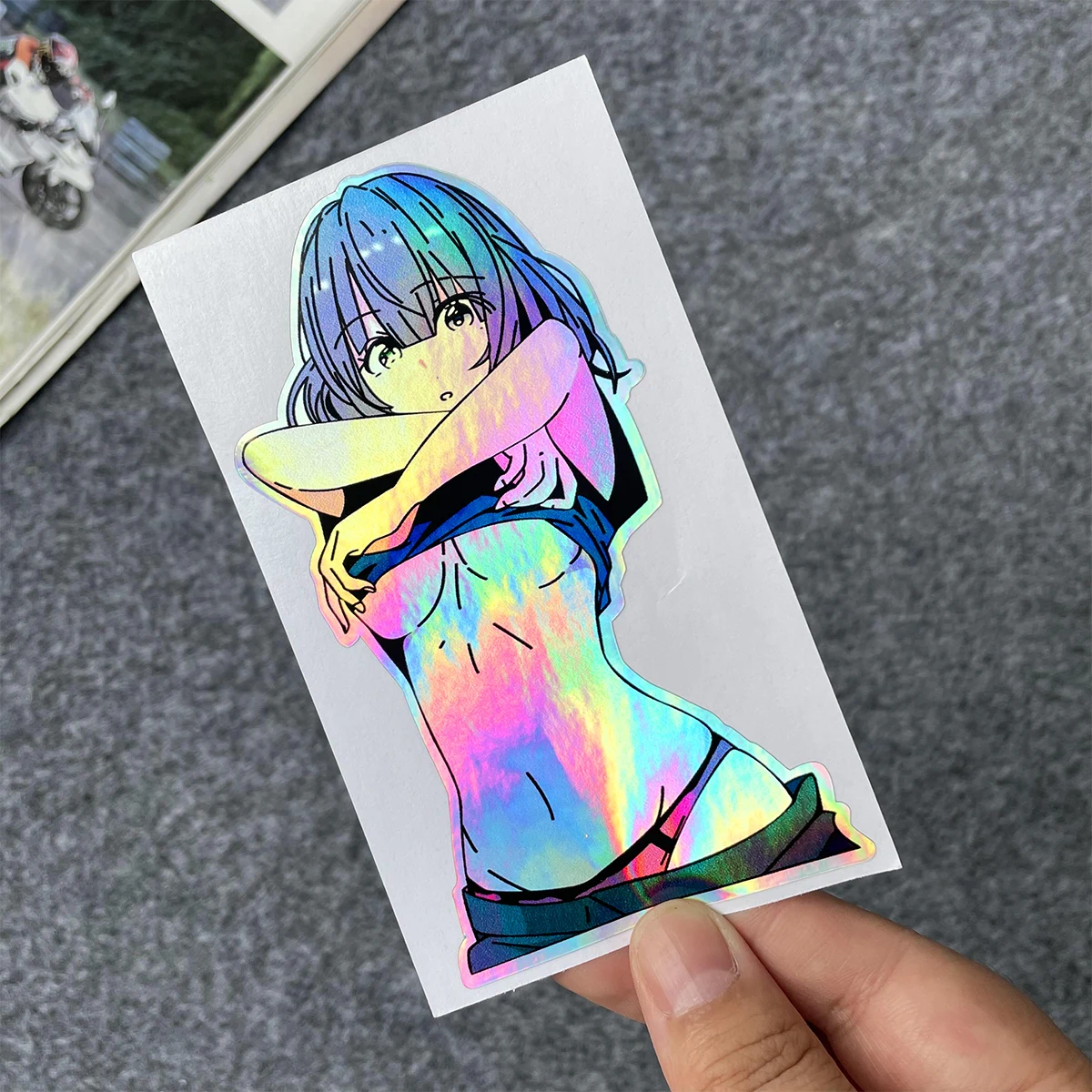 JDM Anime Mädchen Aufkleber Laser Regenbogen Auto Fenster Windschutzscheibe Motorrad Körper Moto Helm Vinyl Dekoration Zubehör Aufkleber