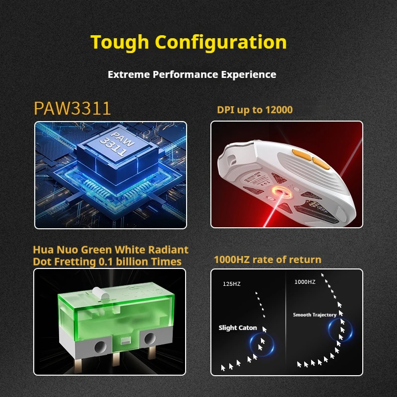 Rgb Tri-Mode Gaming Mouse Wired Bluetooth 2.4g Wireless Low Latency PAW3311 Sensor Custom Macro Replaceable Back Cover Mouse