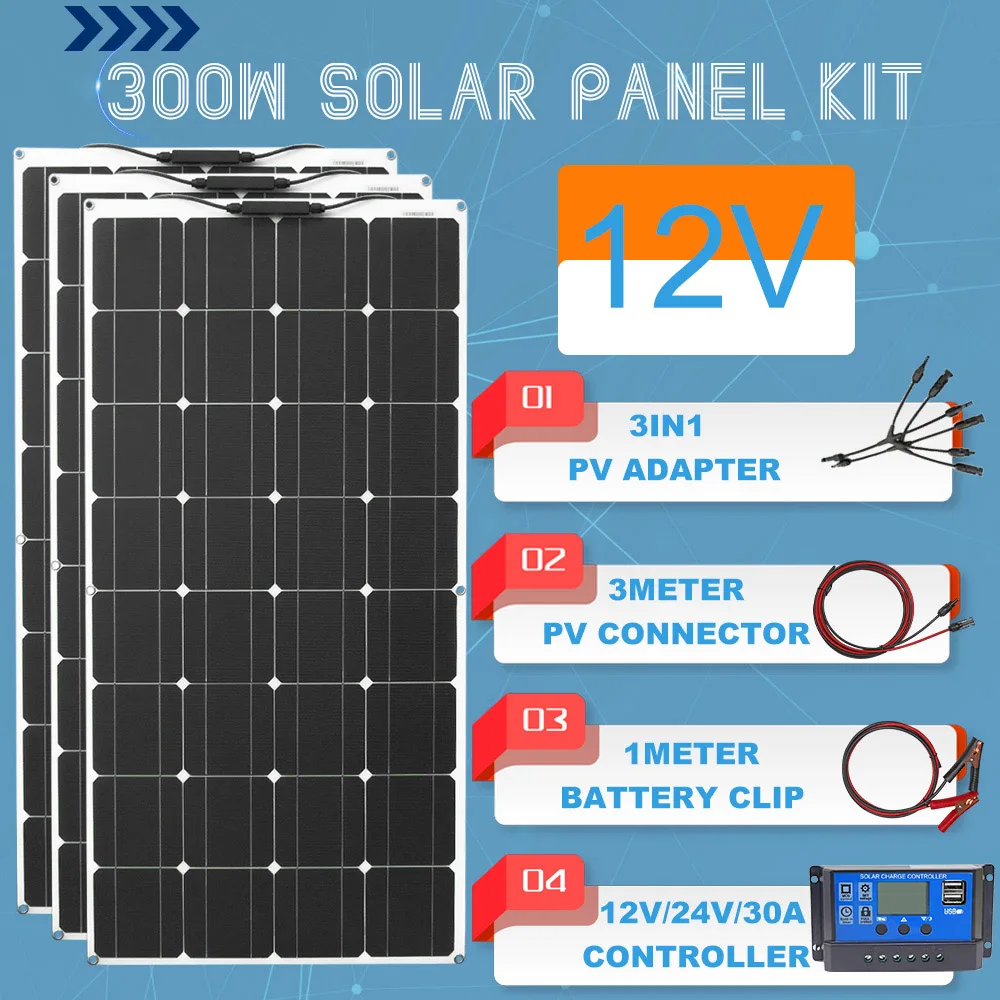 

Panels solar 100w 200w and flexible solar panel kit with 10A/20A charge controller 12v solar panels for camping car home roof