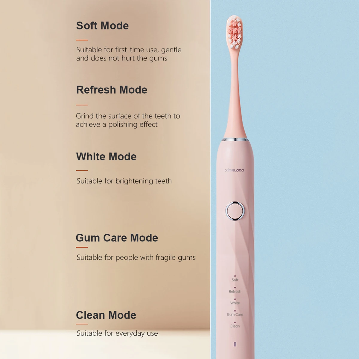 XIMALONG Bàn Chải Đánh Răng T6 Bàn Chải Đánh Răng Điện Sonic Bàn Chải Siêu Sonic Làm Trắng Răng Máy Rung Không Dây Vệ Sinh Răng Miệng Sạch