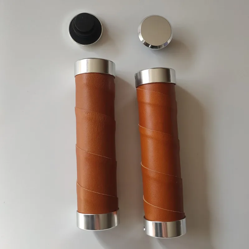 1pair cowhide grips 70 80 90 100 110 120 130 mm leather handle cover for brompton MTB road bike Ring skin leather grip