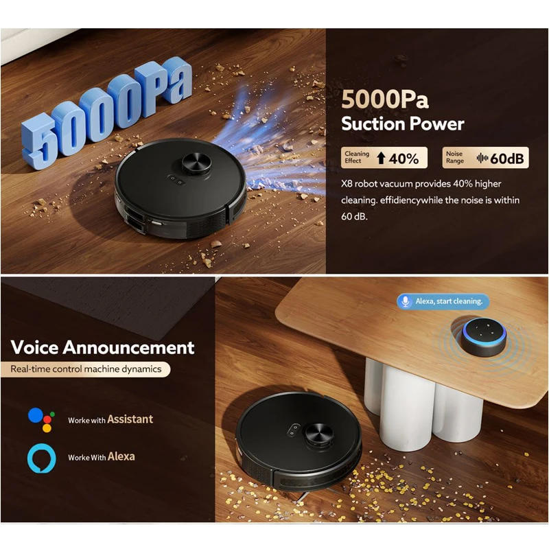 Purerobo LDS Navi X8 Robot Vacuum Cleaner Daya Hisap 5000pa Dengan Aplikasi Gyroscope Vacuum Mop Sweep 3 in 1, Peralatan Rumah Pintar