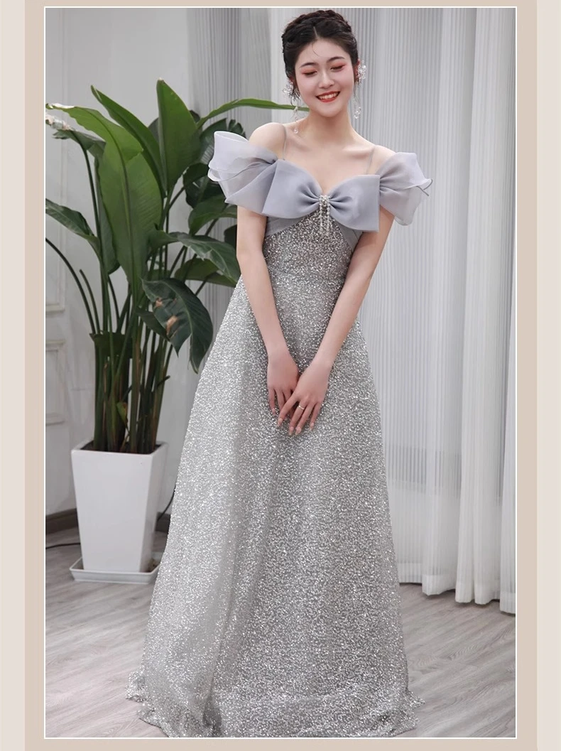 Sukienka wieczorowa L-4XL Duży Rozmiar Elegancka Cekinowa Duża Kokarda Dekolt Hiszpanka 2025 Nowa Sznurowana Wysoki Stan Sukienki Balowe Księżniczki Długie Do Podłogi