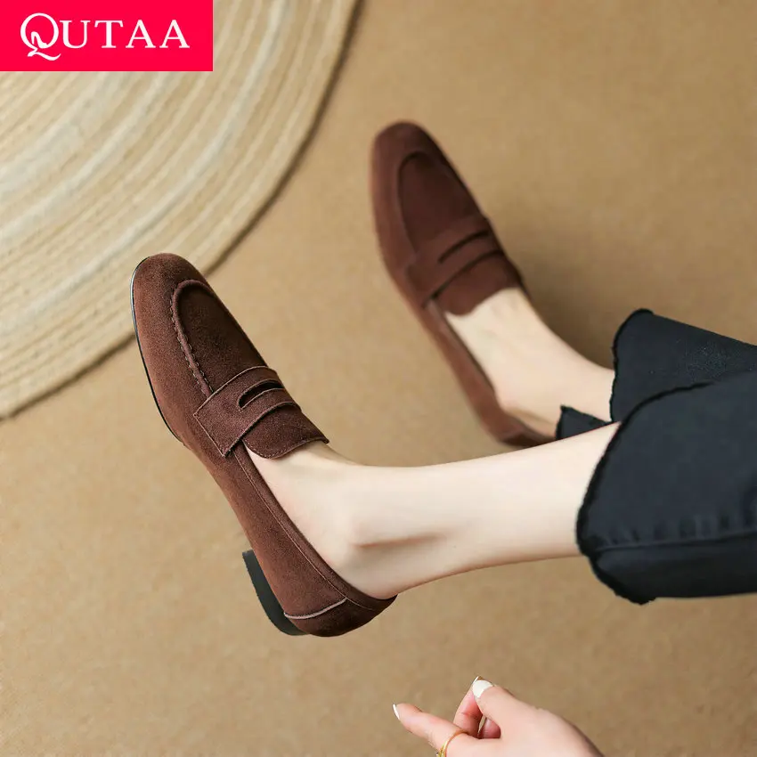 

QUTAA 2023 Women Soft Genuine Leather Flats Heel Fashion Spring Summer Casual Shoes Women Ladies Loafer Shoes Size 34-40