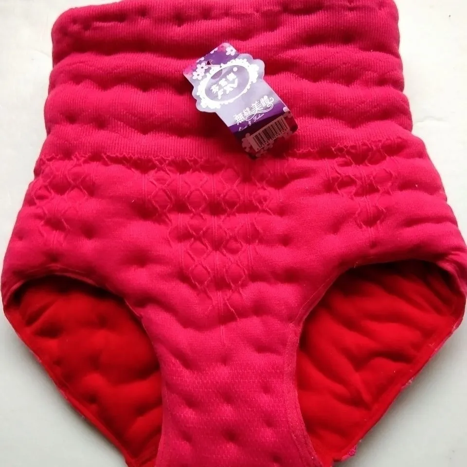 Handmake Women High Waist Warm Stomach Panty Brief Cotton Blended Puffy Big Shape Water-aborb Sleek Proof Old Women Nusery Care