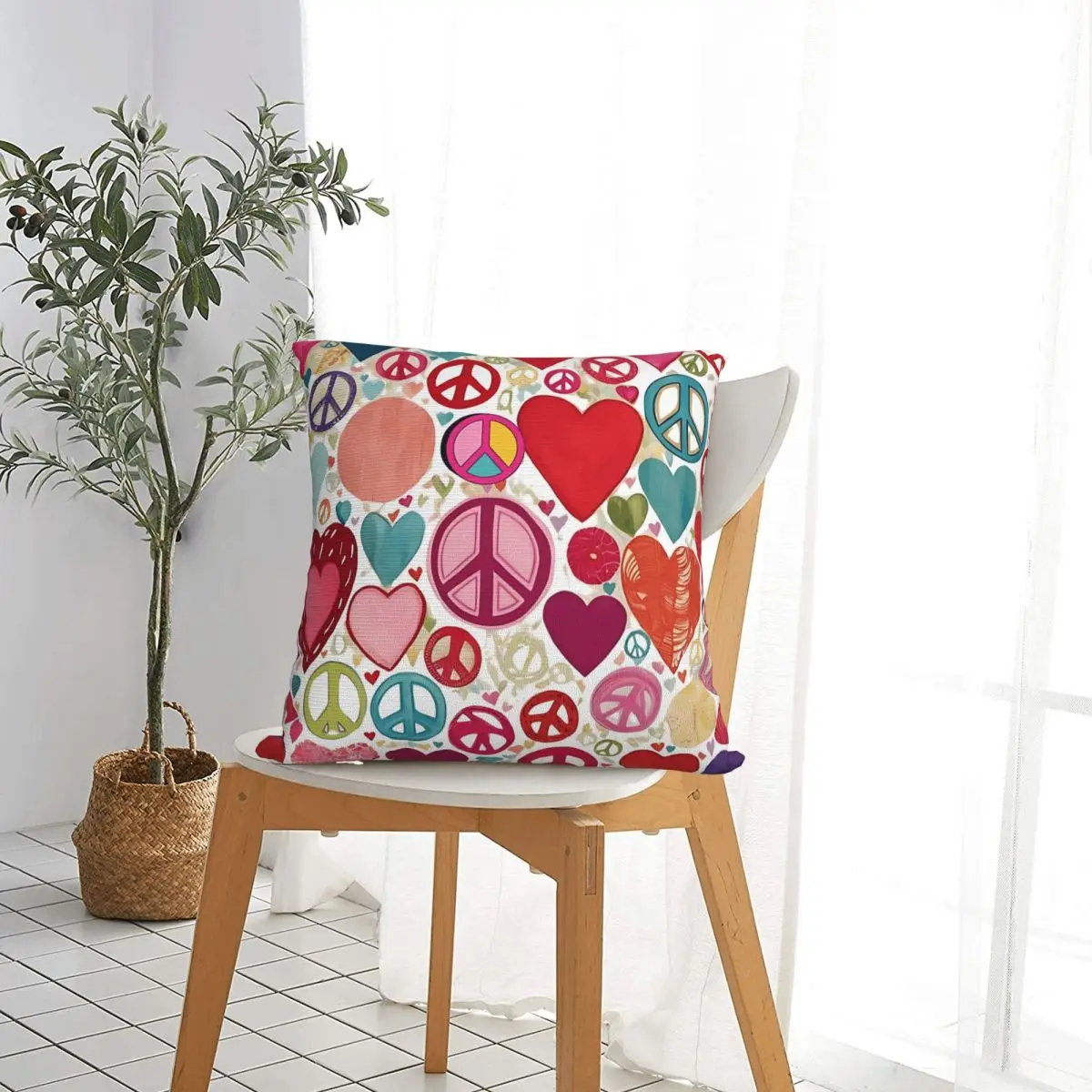 Peace Foral Love Pattern Pillowcase Polyester Cushion Cover Gift Pillow Case Cover Home Zippered 45*45cm