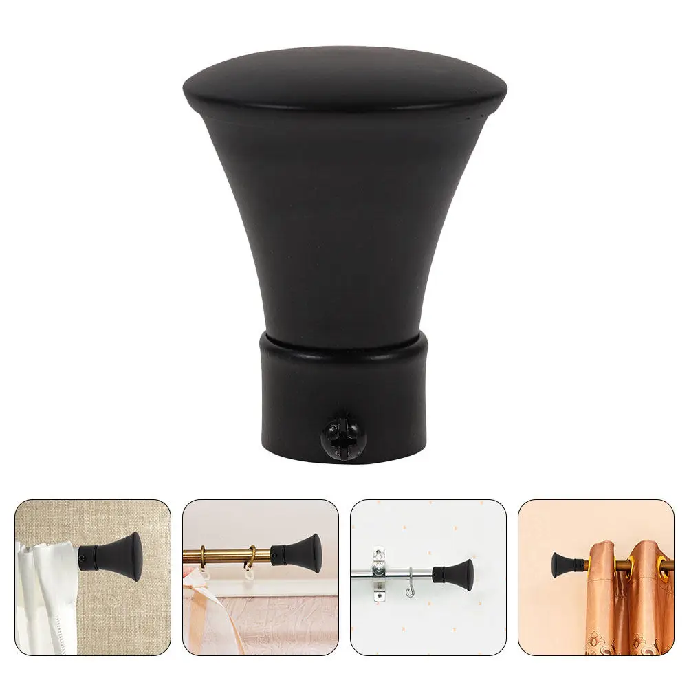 2Pcs Curtain Rod Finials Classic Black Iron Decorative Ends Replacement Caps for Window Drapery Poles Modern Room Decor