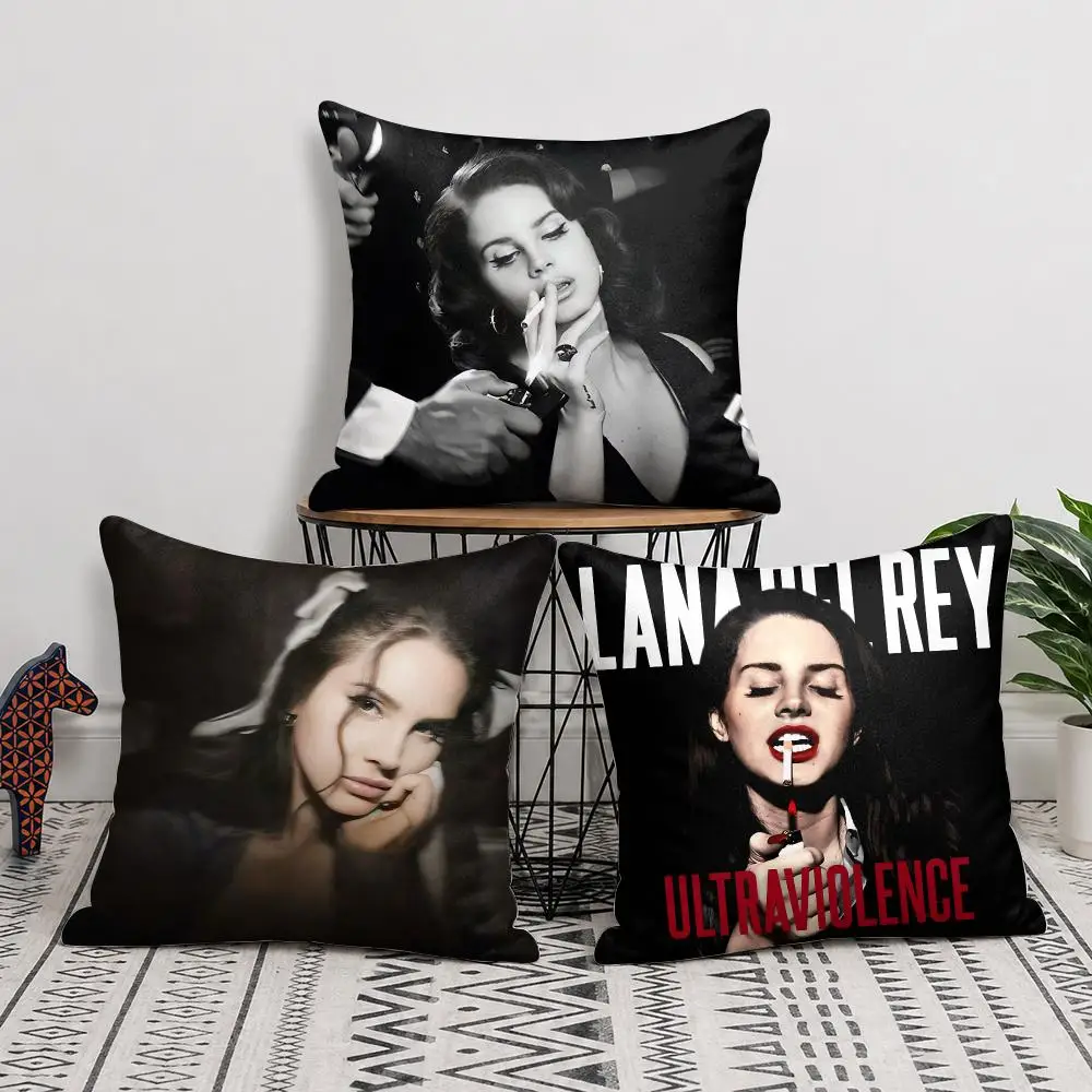 L-Lana Del Rey Singer Cushion Cover Silky Short Plush Invisible Zipper Dustproof Sofa Pillow Case For Home Decor