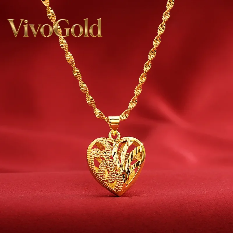 

VivoGold VivoGold Premium 9999 Women's Gold Necklace 24K Real Gold Chain Clavicle Chain Women's Pink Heart Pendant Jewelry Gift