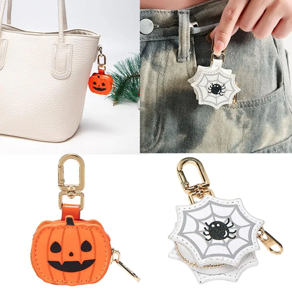 

Personality PU Leather Keychain Halloween Bag Pendant Cute Mini Pumpkin Coin Purse Halloween Keyring Earphone Bag Accessories