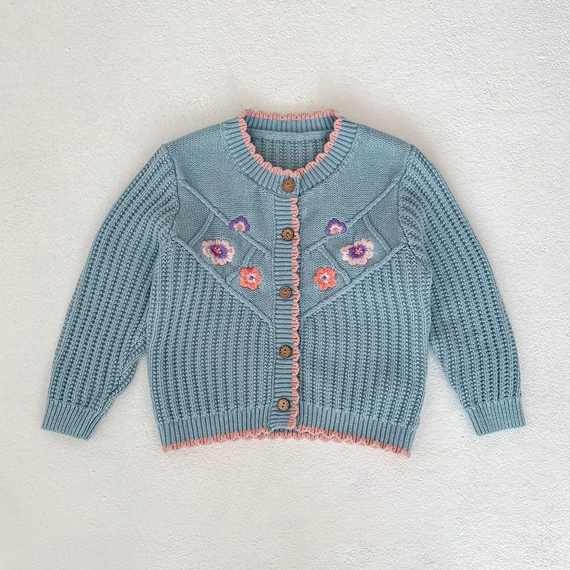 2024 New Spring Infant Baby Girls Knitted Clothing Set Long Sleeved Knitted Cardigan+Jumpsuit Children Knitted Clothes Suit