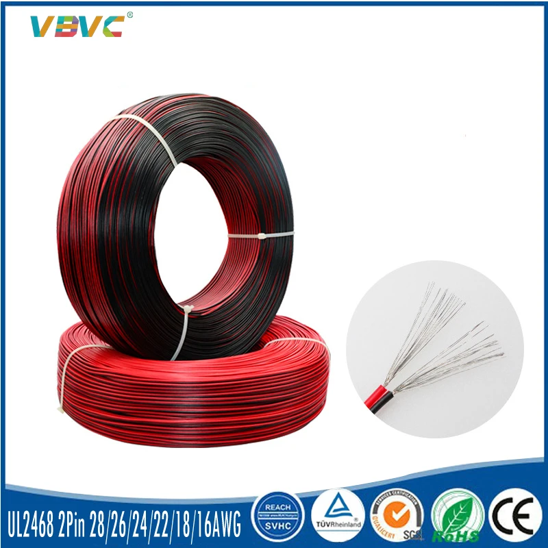 28/26/24/22/18/16AWG Tinned Copper Red Black Electric Wire For Car Speaker Fan Led Strip Light DIY Extension Cable UL2468 2Pin