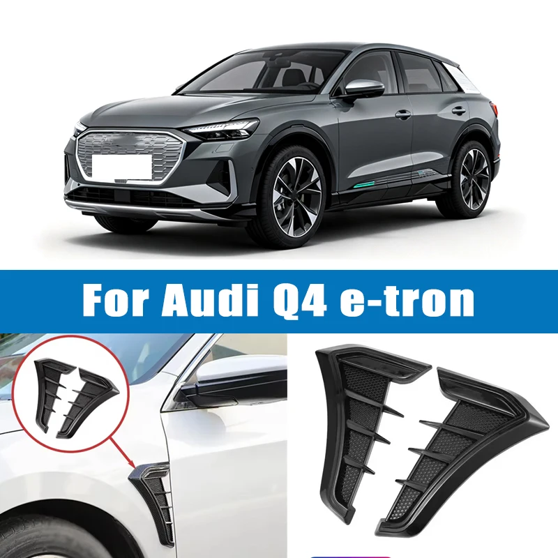 For Audi Q4 E-tron Exterior Accessories 1 Pair Carbon Black Fender Side Vents Air Flow Intake Hole Grille Sticker Cover