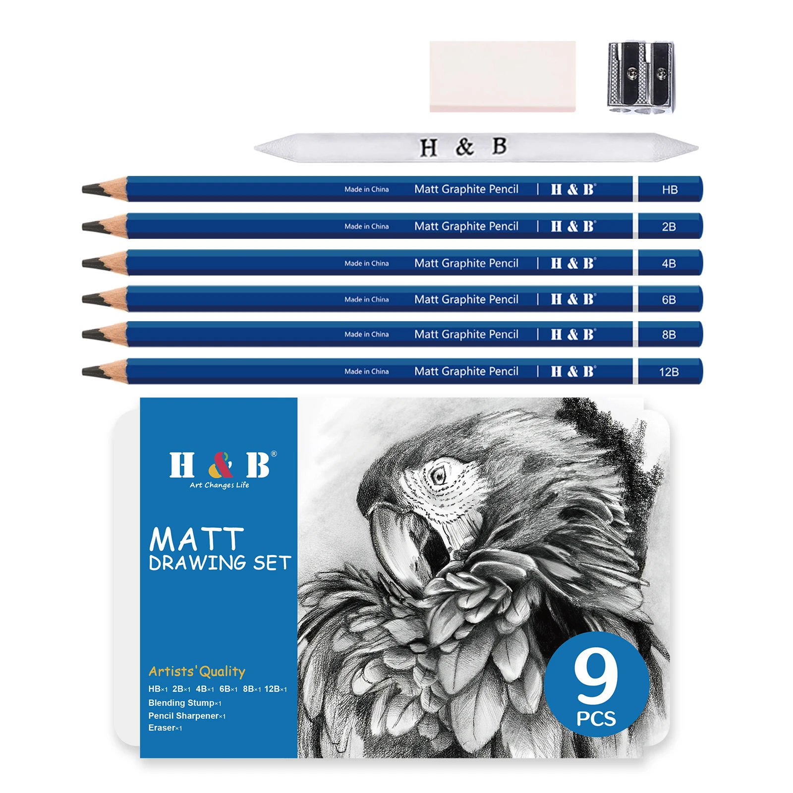 6/9pcs Matt Graphite Pencil ,Professional Drawing Sketching Tools HB-12B Pencil For Students Artists Stationery Supplies