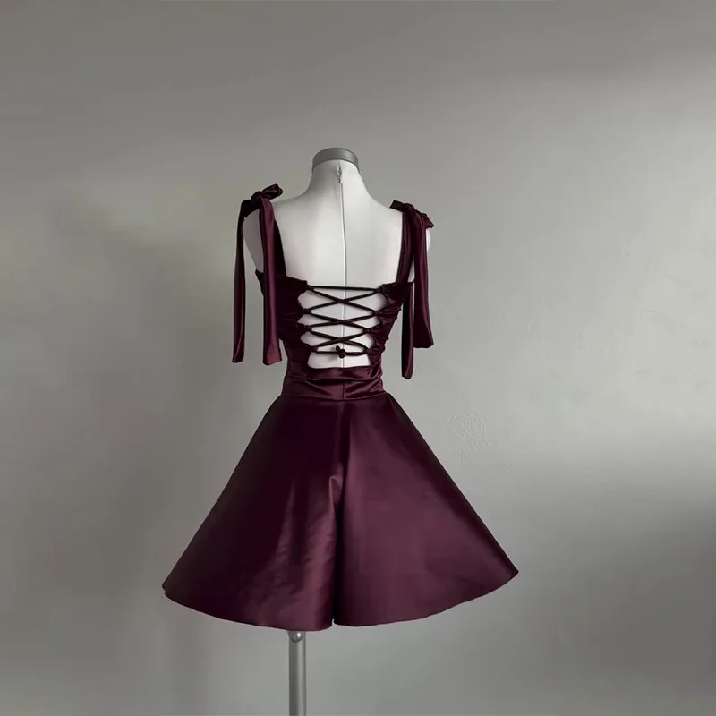 فستان صيفي أنيق بدون أكمام بدون ظهر بطيات صغيرة للنساء 2025 فساتين باليه أنيقة بأربطة على شكل حرف A فستان الأميرات للحفلات المسائية #3