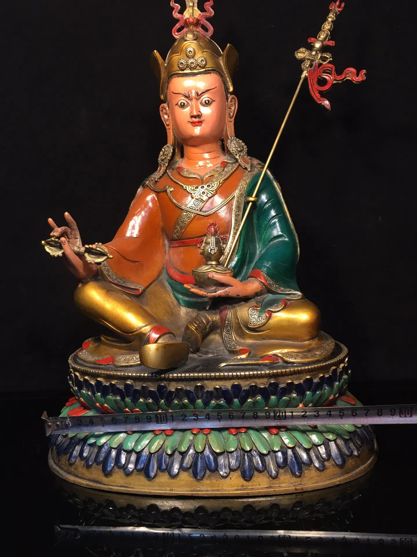 Bronze Statue Buddha 47CM Master Fine Arts Pure Copper Colored Padmasambhava Guru Rinpoche Exquisite Craftsmanship