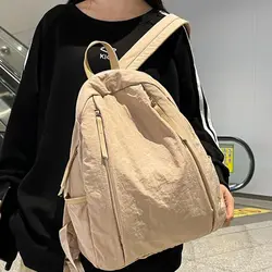 Casual Nylon Backpack New Large Capacity Solid Color Travel Backpack Lightweight Soft Shoulder Bag