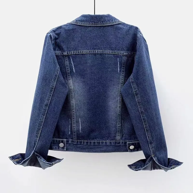 Spring Autumn Denim Jacket, Women's Short, Slim, Simple and Versatile Jacket, Washable Cardigan Single-breasted Long-sleeved Top