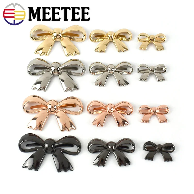 Meetee 5Pcs Metal Label Bow Decorative Buckle Handbag Clasp For Shoes Bag Clothes Leather Luggage Craft DIY Hardware Accessories