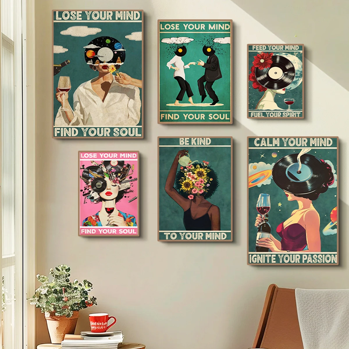 Vintage Abstract Portrait Wall Art Print Poster Lose Your Mind, Find Your Soul Canvas Painting Home Decor Art Poster-unframed