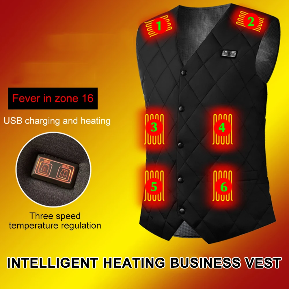 16 Places Zones Heated Vest Coat 3 Gears Thermal Electric Heating Clothing USB Charging Electric Heating Vest for Outdoor Travel