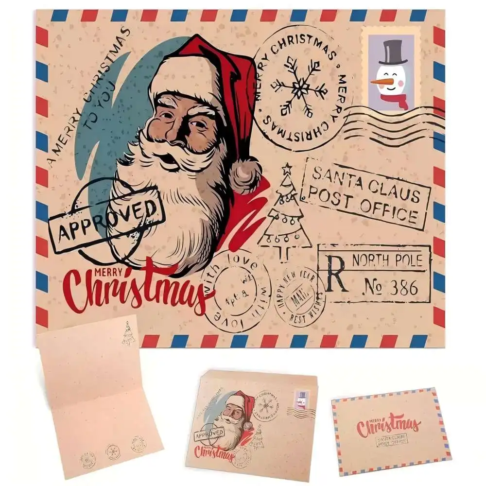 5 Pieces Christmas Postcard Greeting Card Vintage Christmas Stamp Cards with Envelopes Xmas Greeting Cards for Christmas Holiday