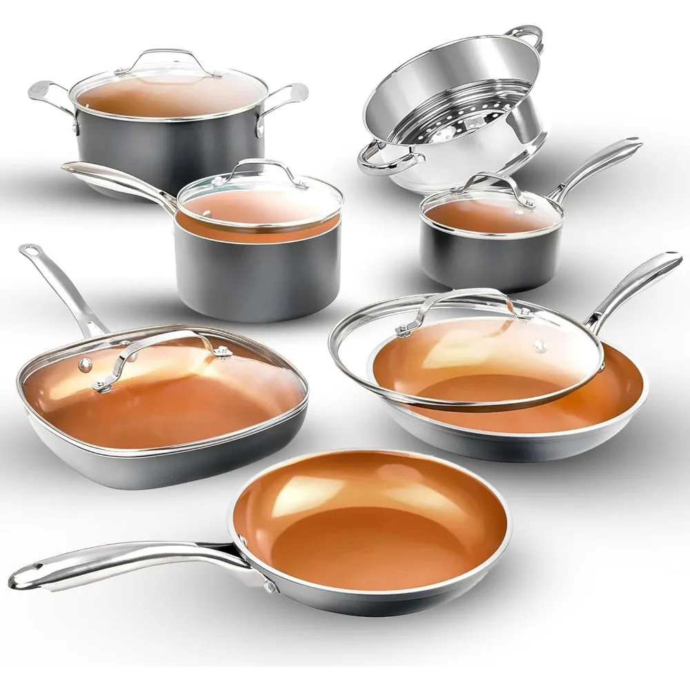 

12-Piece Ceramic Cookware Set with Nonstick Pots and Pans, Including Steamer, PFOA-Free and Non-Toxic