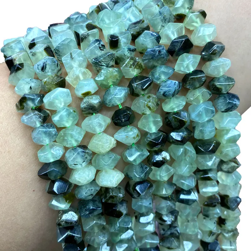 Wholesale AAA 100% Natural Green Prehnite Irregular Wheel Faceted Stone Beads For Jewelry Making DIY Bracelet Neckalce 6-11MM