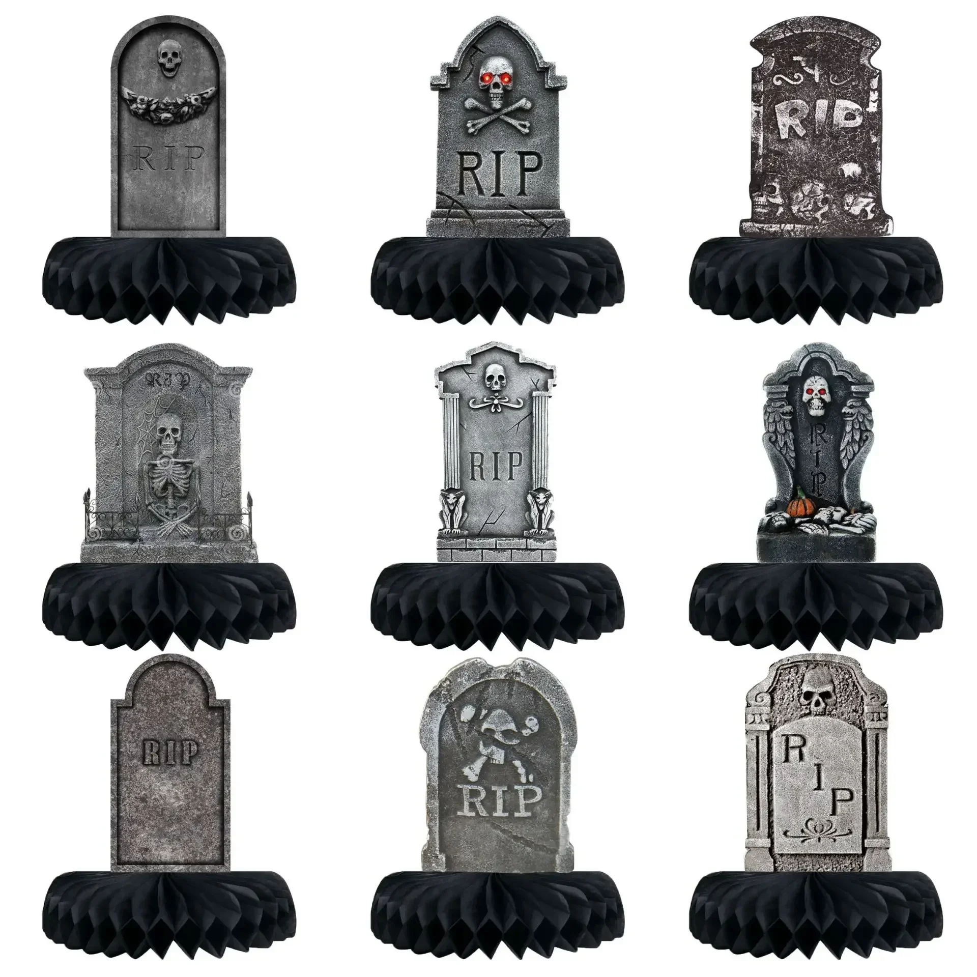 

Tombstone Honeycomb Centerpieces, Rip Twenties Party Decorations, Black Halloween Tabletop Decor, Rip To My 20s Supplies, 9pcs