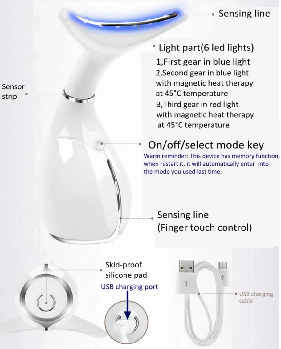 In Stock Ms.W Red Light Neck Face Massager,Portable Facial Massager for Skin Care,Electric Face lifting Massage Kit with 45 Heat