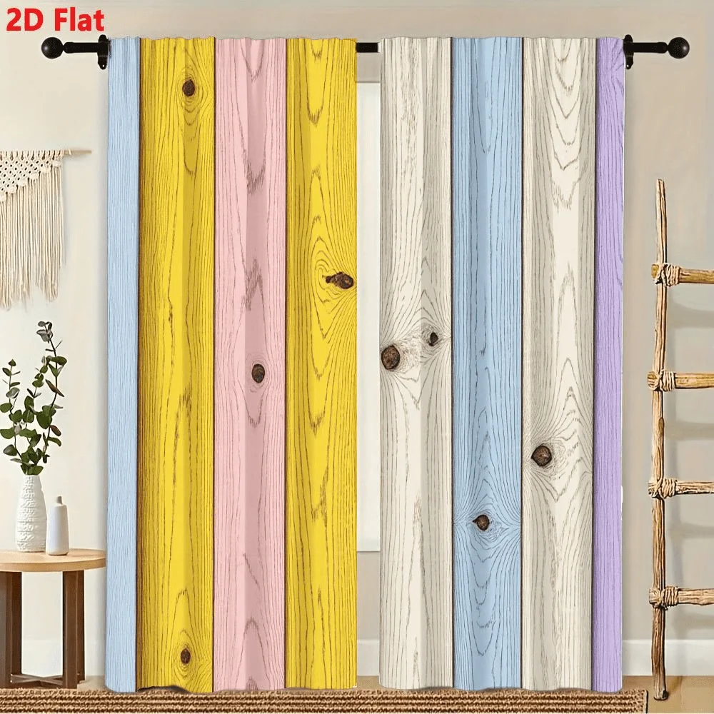 

2Pcs Curtain Colorful Wooden Planks With Wood Grain Window Drapes for Bedroom Living Room Decoration Window Treatment.