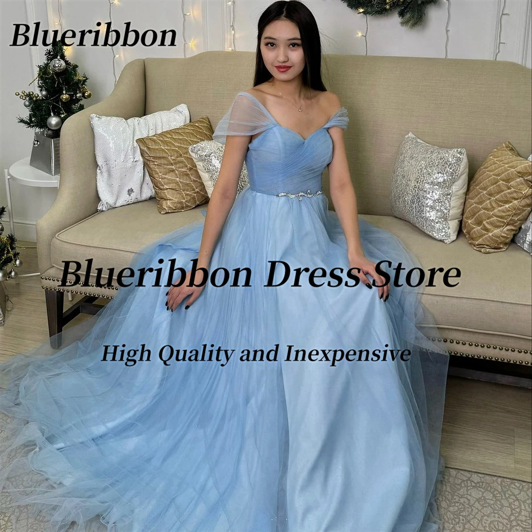 Blueribbon-vestidos de recepción especial para graduación, traje de fiesta de noche con cuentas Soulder, línea A, tul, 2024