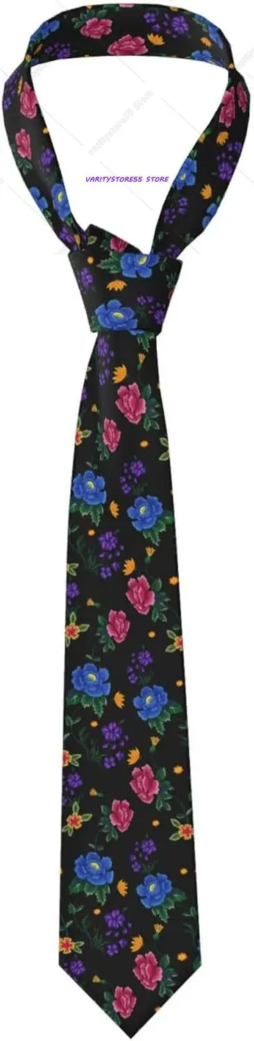 Floral Mexican Birds Necktie for Men Funny Tie Polyester Textile Soft Neck Ties for Weddings Party Black