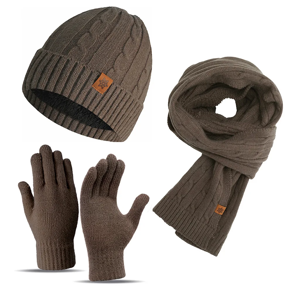 3-in-1 ‌Fleece-Lined Winter Hat Scarf Gloves Set for Men Thermal Cycling Outdoor Sports Kit Ski & Snowboard Hats Gloves