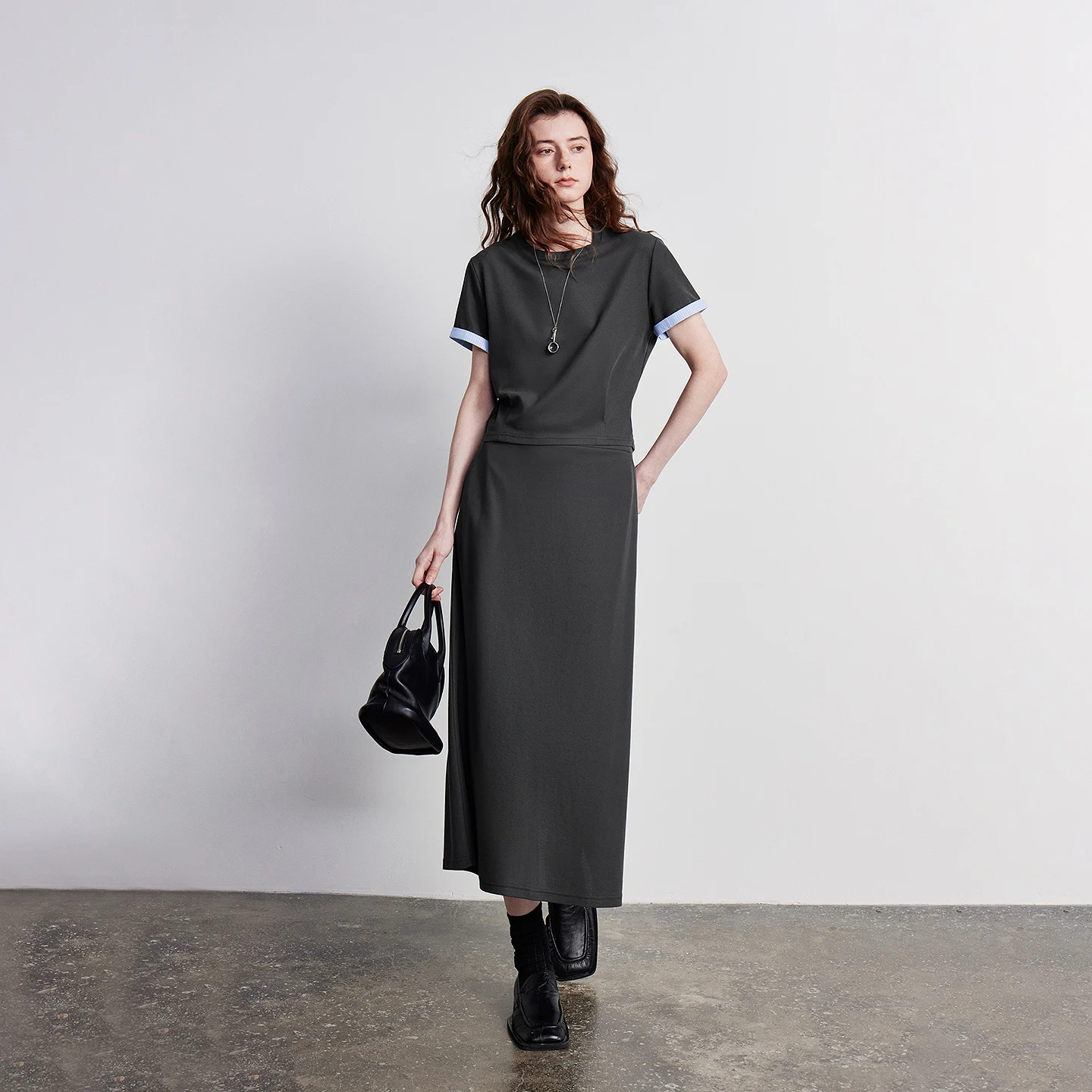 TOYOUTH Women Two Piece Set Summer 2026 Rolled Sleeve Ruched Crop T Shirt Skirt Color Block Dynamic Soft Comfortable Fashion