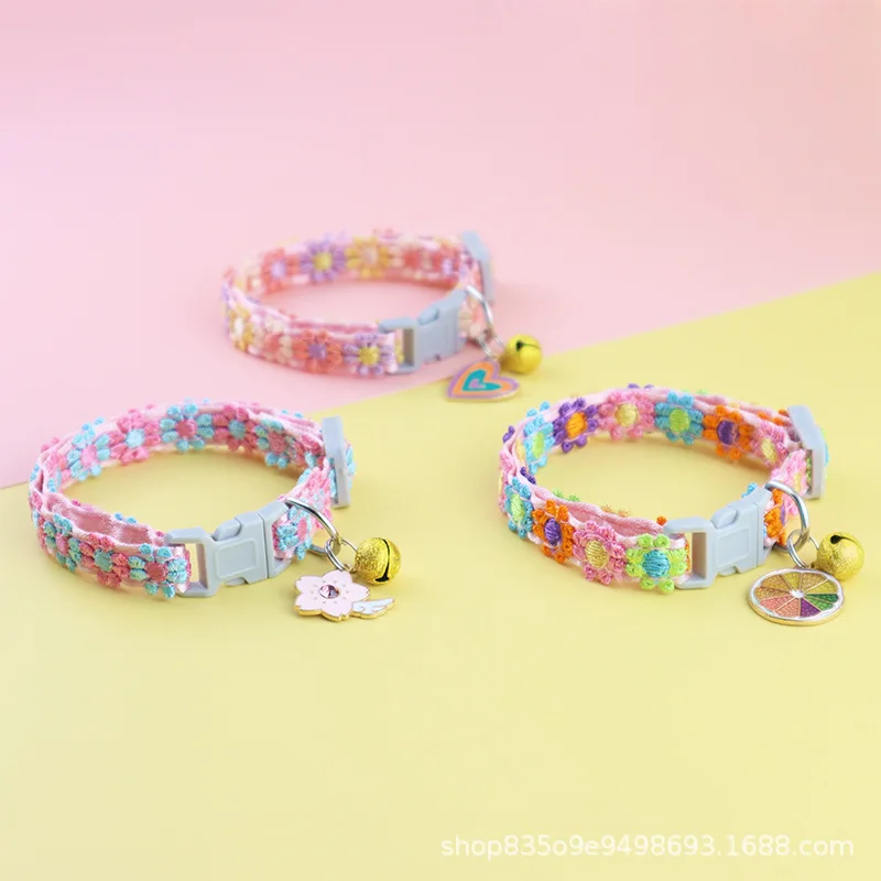 1Piece Adjustable Cat Collar With Pendant Lace Pet Collar Suitable For Small Cats and Dogs Cat Collar Personalized Accessories