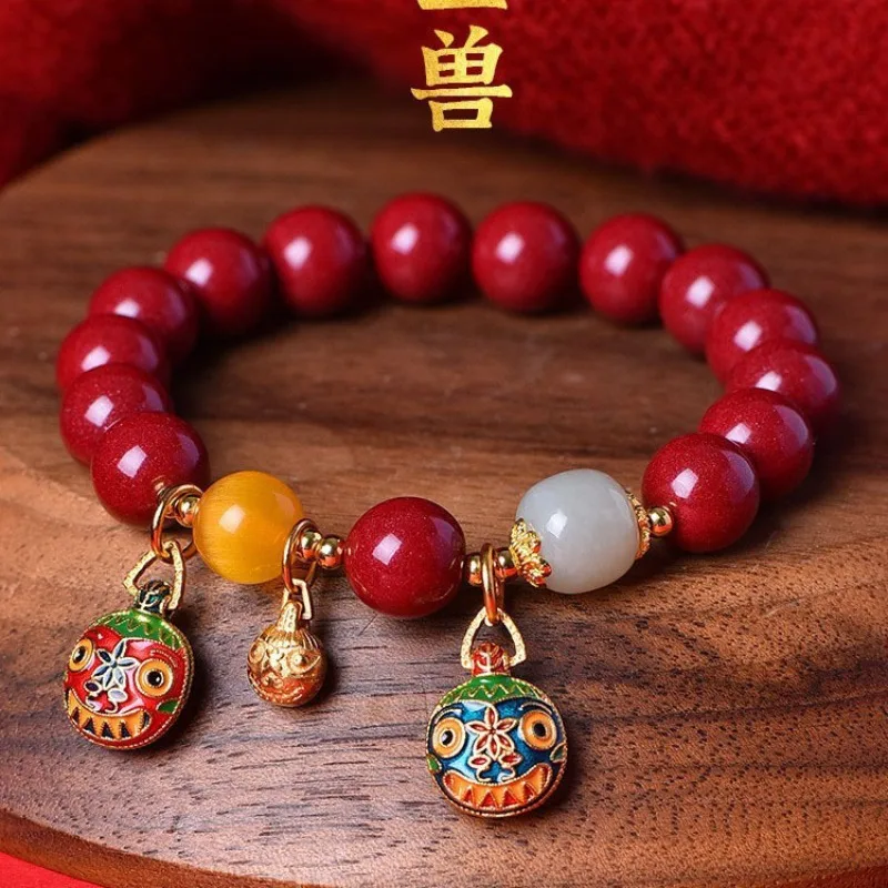 Chinese Red Cinnabar Swallow Gold Beads Bracelet Gift Jewelry Luxury Energy Real Vintage Bangle Natural  Amulet Customized