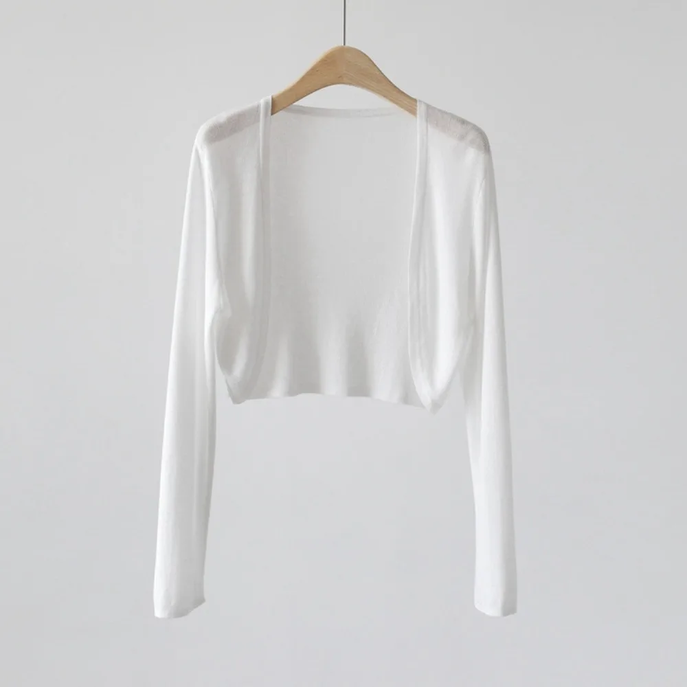 

Новый дышащий тонкий вязаный кардиган-накидка из ледяного шелка с защитой от солнца, короткий вязаный кардиган для женщин