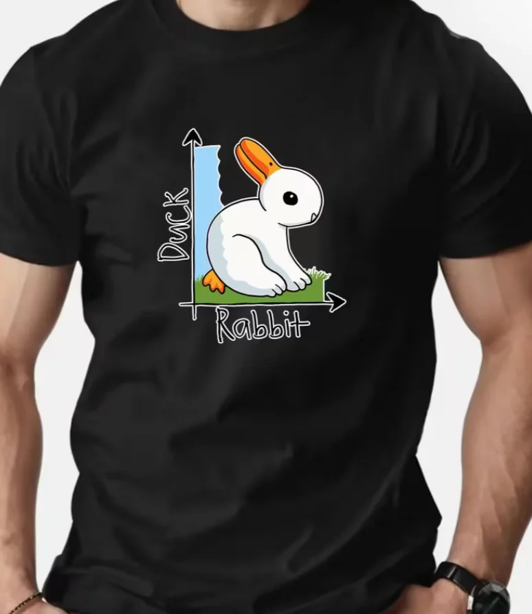 New Women's Men's Duck and Rabbit Combination Pattern Summer Casual Crew Neck Short T-Shirt, PLUS SIZE T-Shirt S-5xl