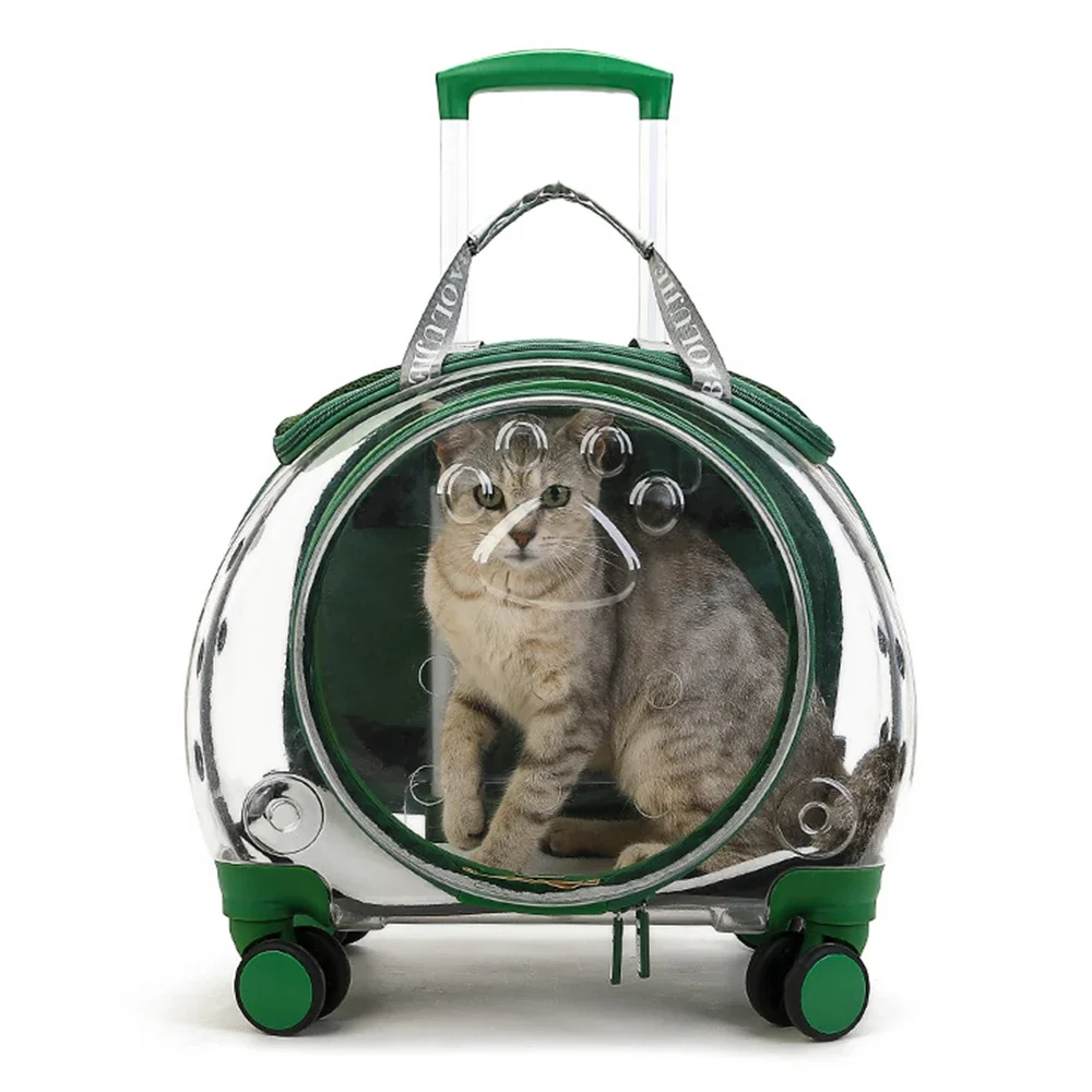 Travel Wheeling Suitcase Foldable Shoulder Cat Backpack Pet Trolley Case Transparent Dog Bags Travel Pet Trolley Backpack