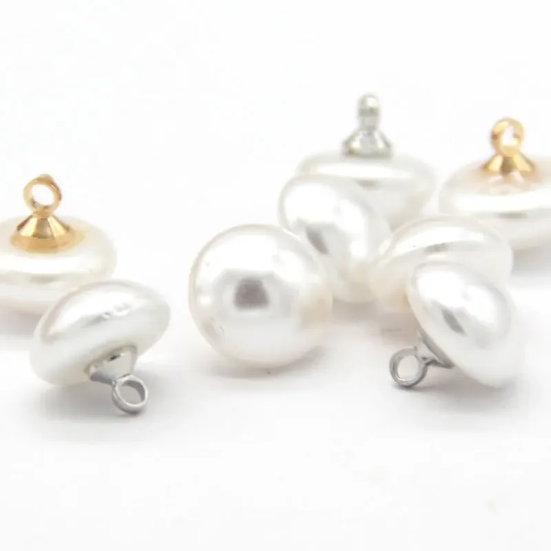 20pcs Vintage White Jewelry Dress Pearl Buttons For Clothing Metal Shank Wedding Shirt Decorative Handmade Accessories Wholesale