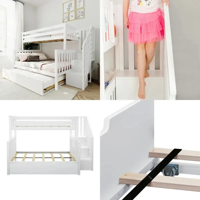 For Kids Solid Wood Bed with Fence Multifunctional Telescopic Pull Out Single Double Splicing Dual Purpose Bedroom Furniture