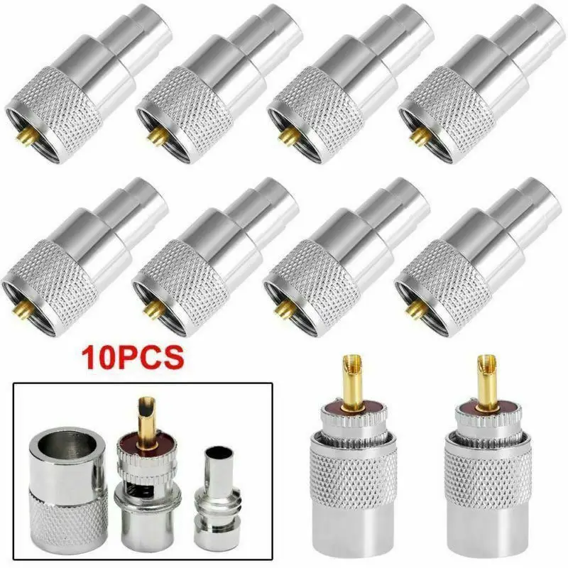 10Pcs Rf Connector Solder Connector Plug Pl259 Reducer Adaptor for Rg8u Rg58-3 Coaxial Cable Video Headend Use