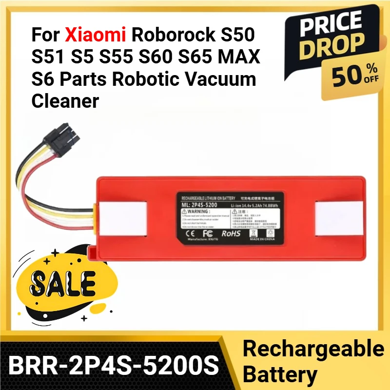 

Replacement Battery BRR-2P4S-5200S For Xiaomi Roborock S50 S51 S5 S55 S60 S65 MAX S6 Parts Robotic Vacuum Cleaner