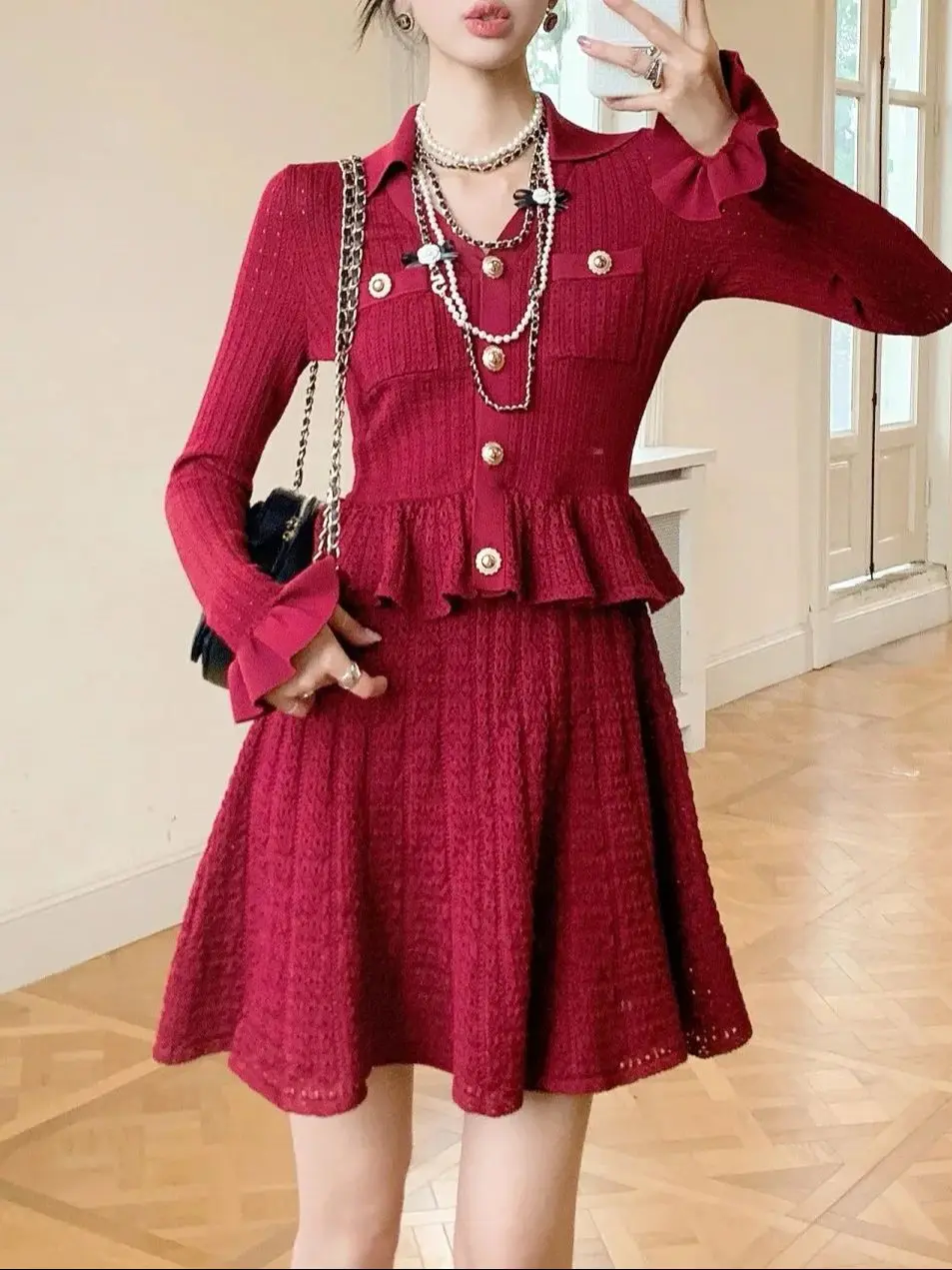 فستان محبوك أنيق بأكمام طويلة للخريف #2