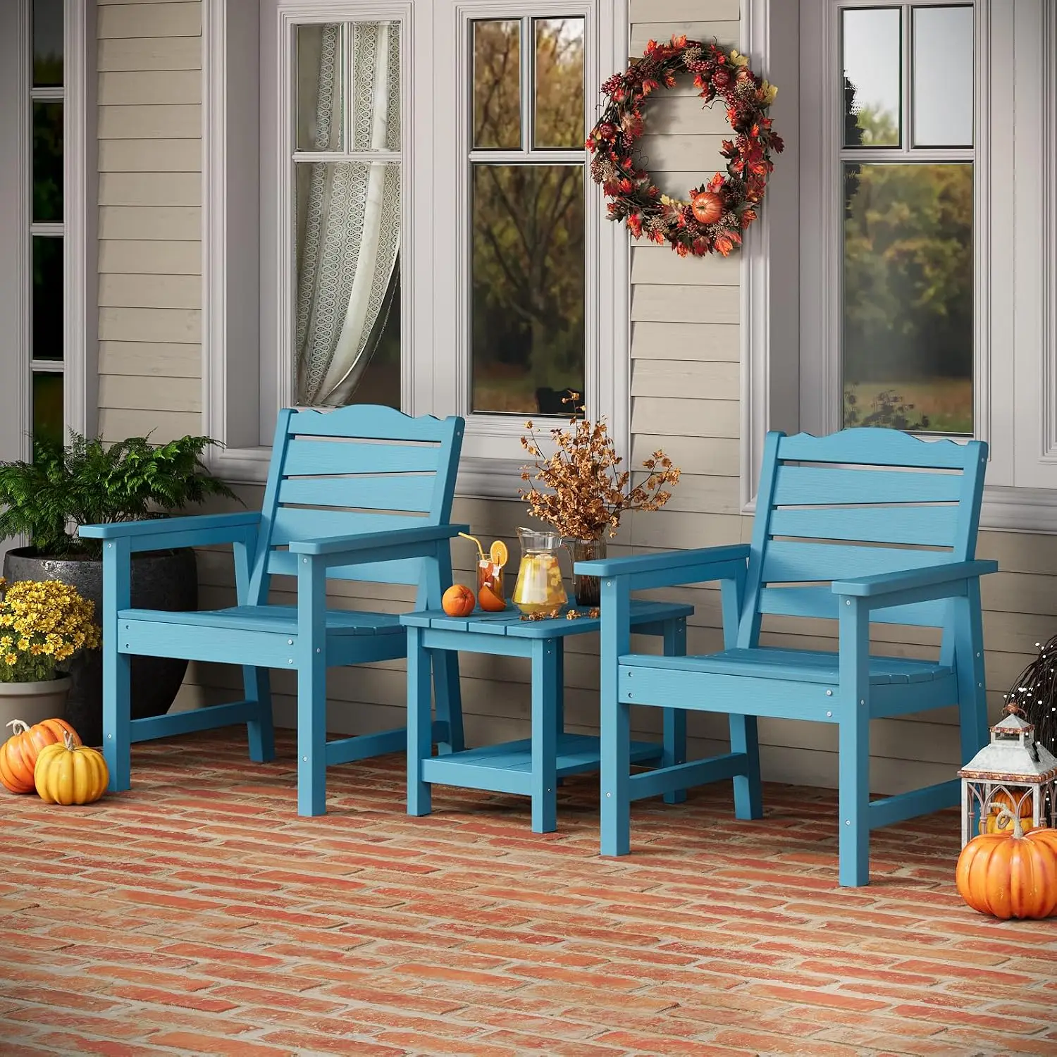 3-Piece Weatherproof HIPS Patio Conversation Set with Side Table for Garden Porch Backyard, Customized