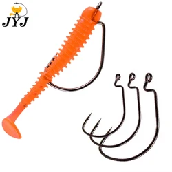 JYJ 100pcs a lot offset fishing hook , #5/0 #1/0 #1 ...#8 all sizes of high carbon steel for soft worm lure bait with big eyes