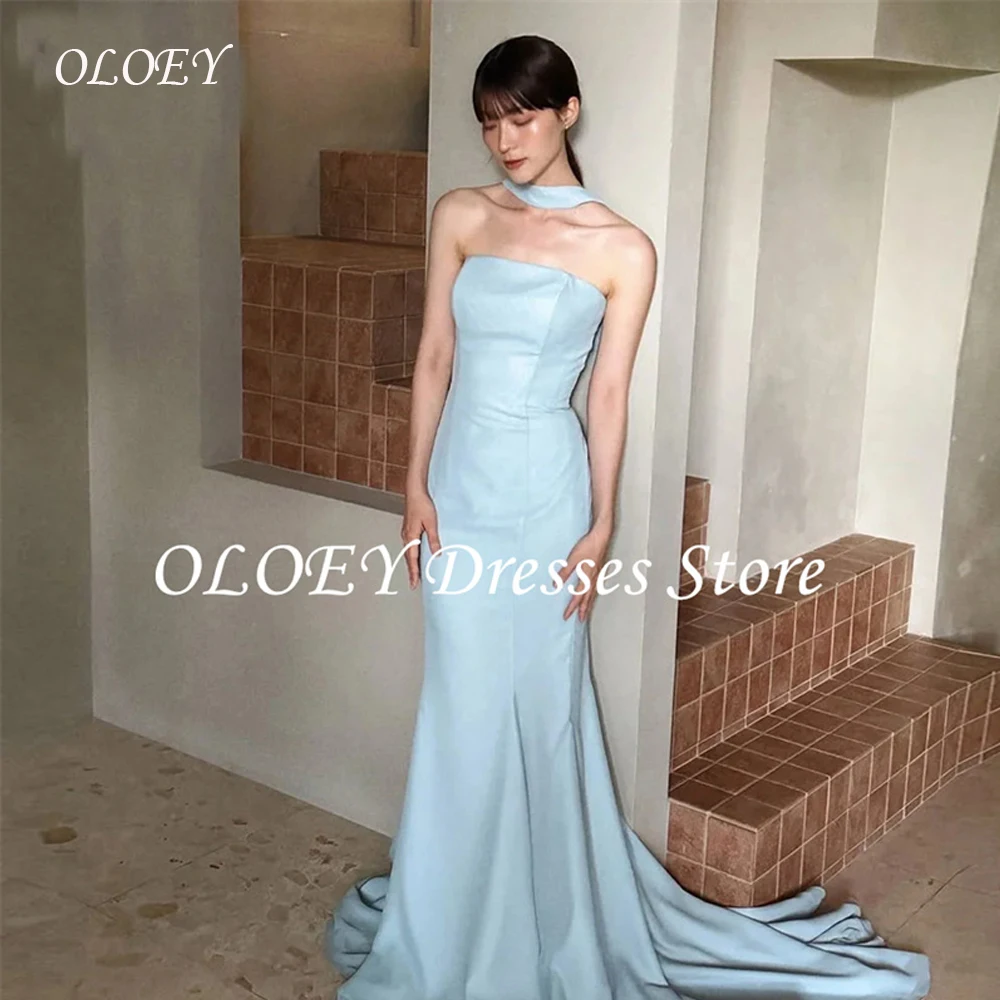 

OLOEY Simple Strapless Korea Mermaid Wedding Dresses Mermaid Photos Shoot Dress Customized Silk Satin Wedding Reception Dresses