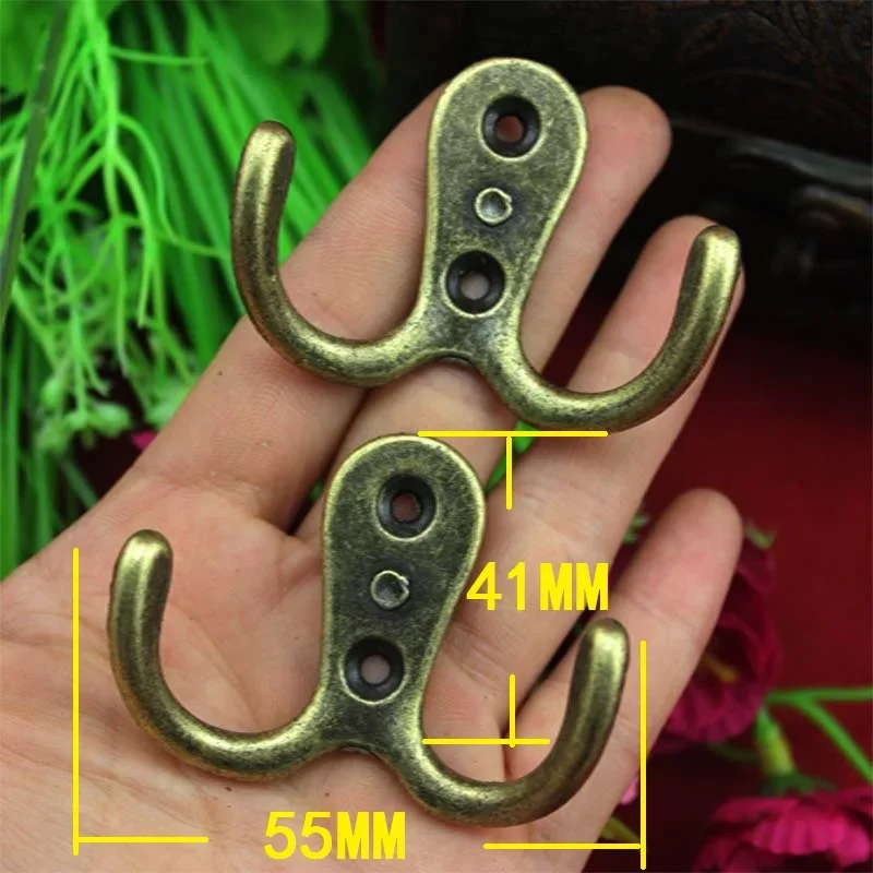 1PC Antique Wall Door Bath Double Prong Coat Hook Hanger Pot Handbag Bag Hanger Hooks 2 Holes Hardware Bronze Black Silver