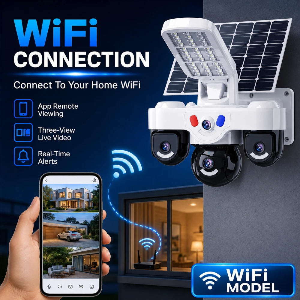 15MP AOV WIFI Solar Camera 3 Lens 3 Screen 10X Zoom Outdoor PTZ PIR Human Detection Security Cameras CCTV V380 Pro